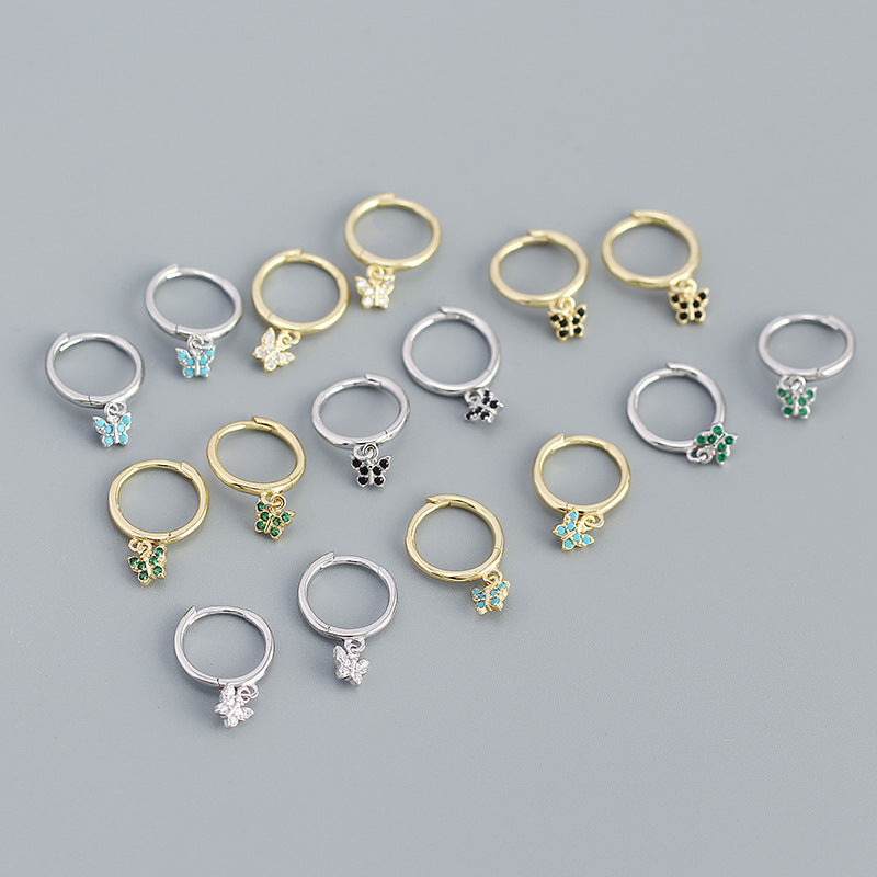 Sweet Mini CZ Flying Butterfly 925 Sterling Silver Hoop Earrings - SterlingSilberSchmuck