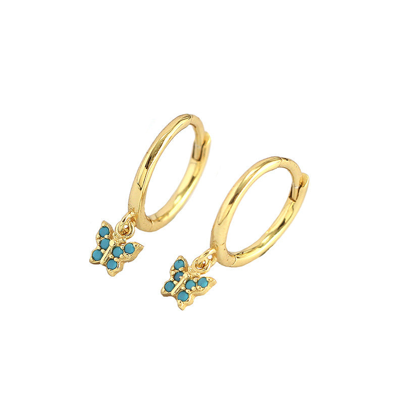Sweet Mini CZ Flying Butterfly 925 Sterling Silver Hoop Earrings - SterlingSilberSchmuck