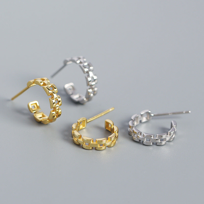 Fashion Watchband C Shape 925 Sterling Silver Stud Earrings - SterlingSilberSchmuck