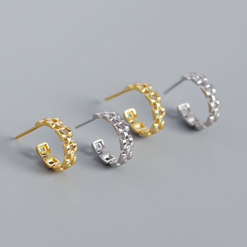 Fashion Watchband C Shape 925 Sterling Silver Stud Earrings - SterlingSilberSchmuck