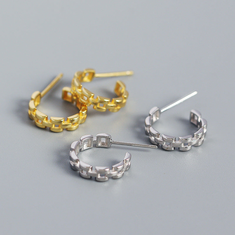 Fashion Watchband C Shape 925 Sterling Silver Stud Earrings - SterlingSilberSchmuck