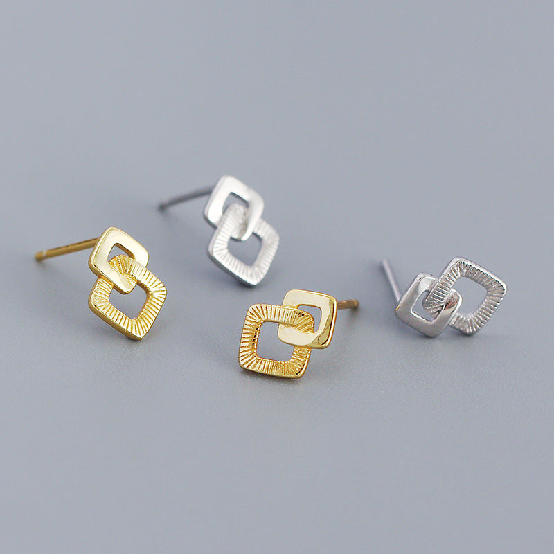 Geometry Double Hollow Square Cross 925 Sterling Silver Stud Earrings - SterlingSilberSchmuck