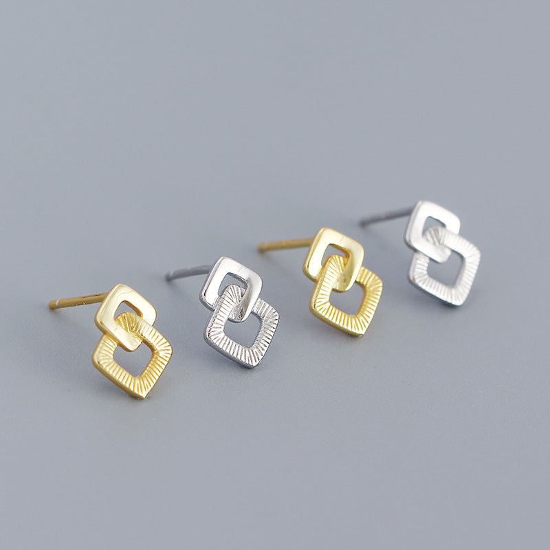 Geometry Double Hollow Square Cross 925 Sterling Silver Stud Earrings - SterlingSilberSchmuck