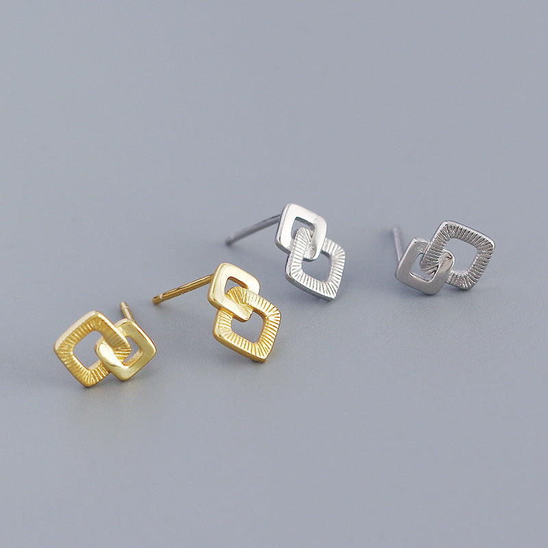 Geometry Double Hollow Square Cross 925 Sterling Silver Stud Earrings - SterlingSilberSchmuck