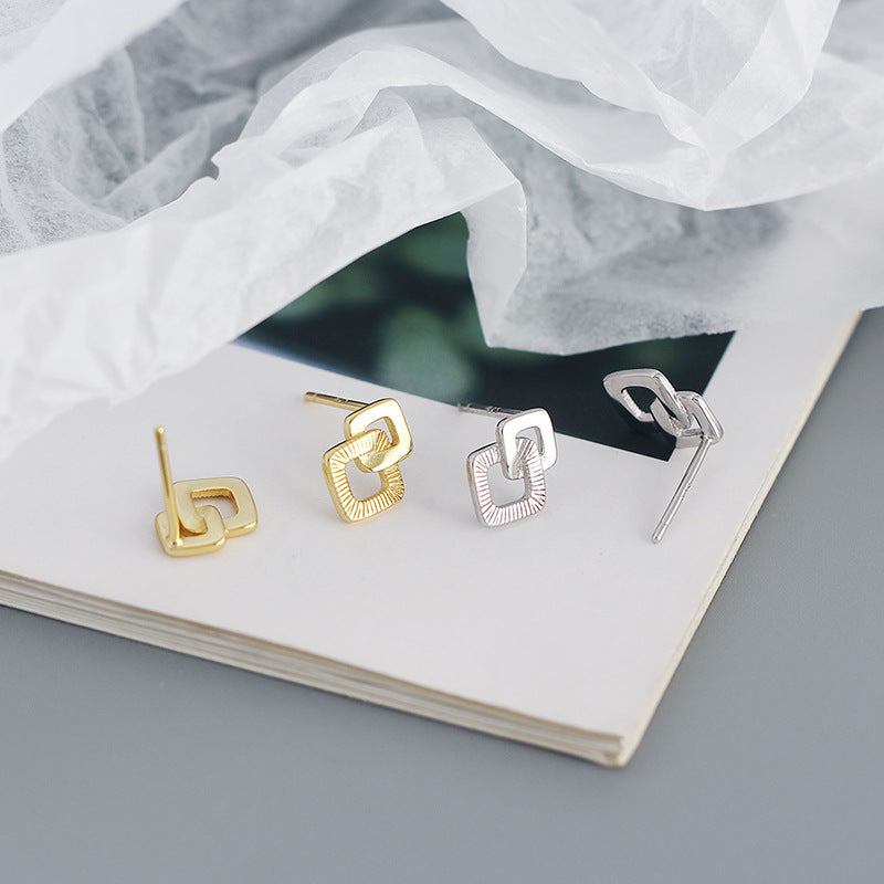 Geometry Double Hollow Square Cross 925 Sterling Silver Stud Earrings - SterlingSilberSchmuck