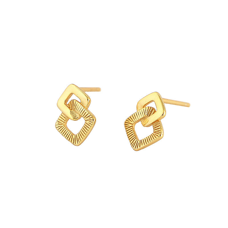 Geometry Double Hollow Square Cross 925 Sterling Silver Stud Earrings - SterlingSilberSchmuck