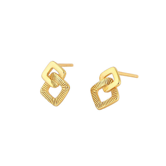 Geometry Double Hollow Square Cross 925 Sterling Silver Stud Earrings - SterlingSilberSchmuck