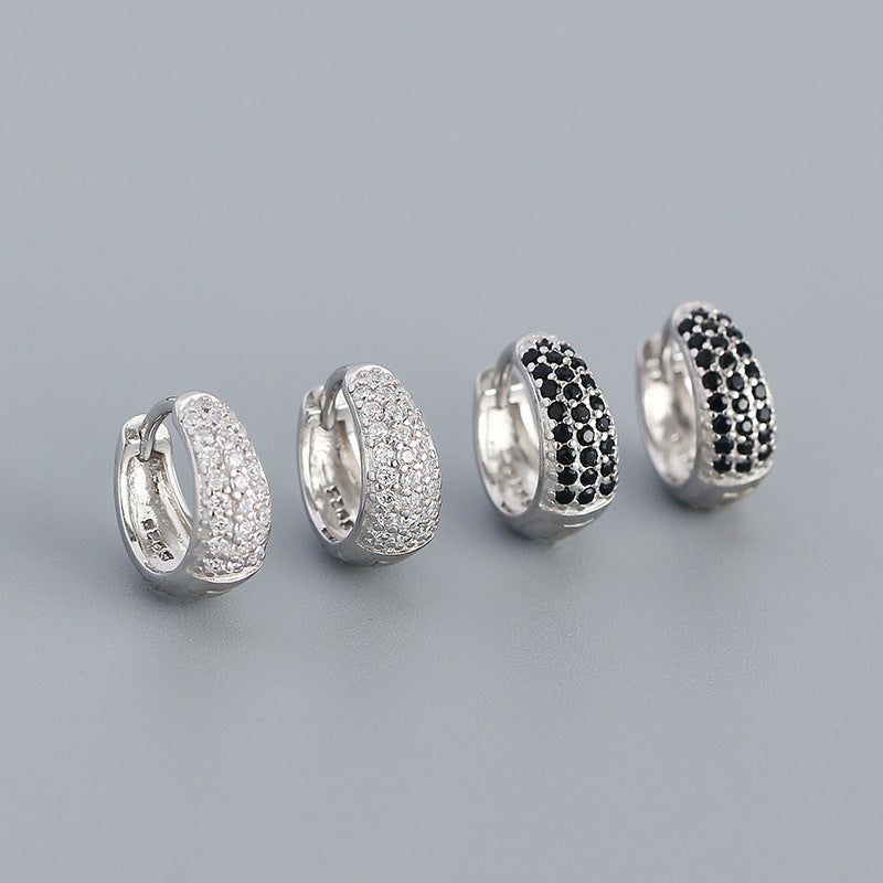 Geometry Micro Setting CZ 925 Sterling Silver Huggie Hoop Earrings - SterlingSilberSchmuck