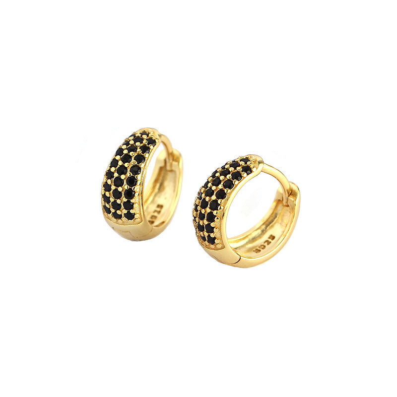 Geometry Micro Setting CZ 925 Sterling Silver Huggie Hoop Earrings - SterlingSilberSchmuck