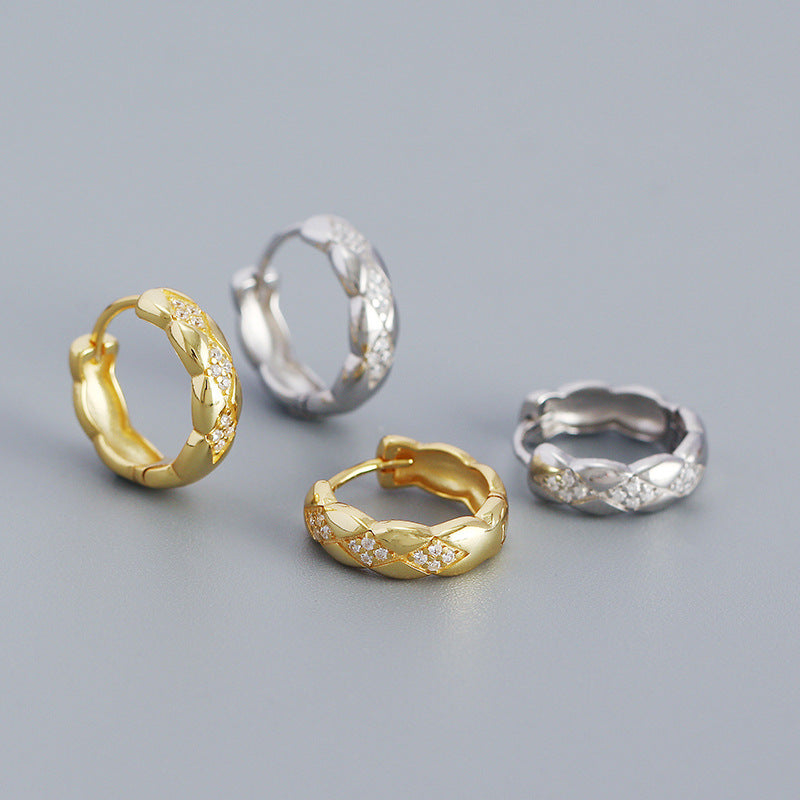 Geometry Rhombus CZ 925 Sterling Silver Huggie Hoop Earrings - SterlingSilberSchmuck