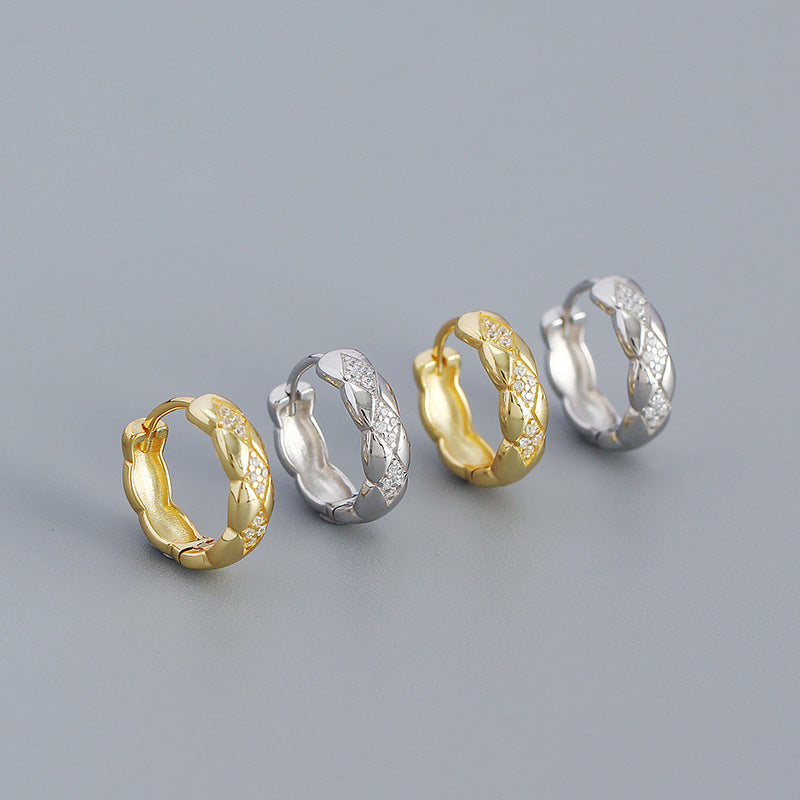 Geometry Rhombus CZ 925 Sterling Silver Huggie Hoop Earrings - SterlingSilberSchmuck