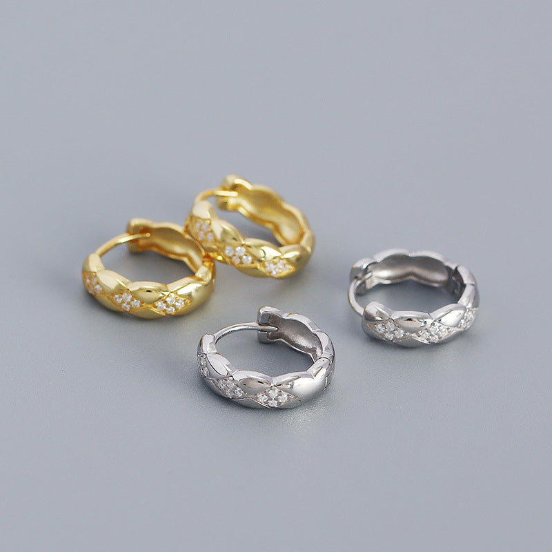 Geometry Rhombus CZ 925 Sterling Silver Huggie Hoop Earrings - SterlingSilberSchmuck