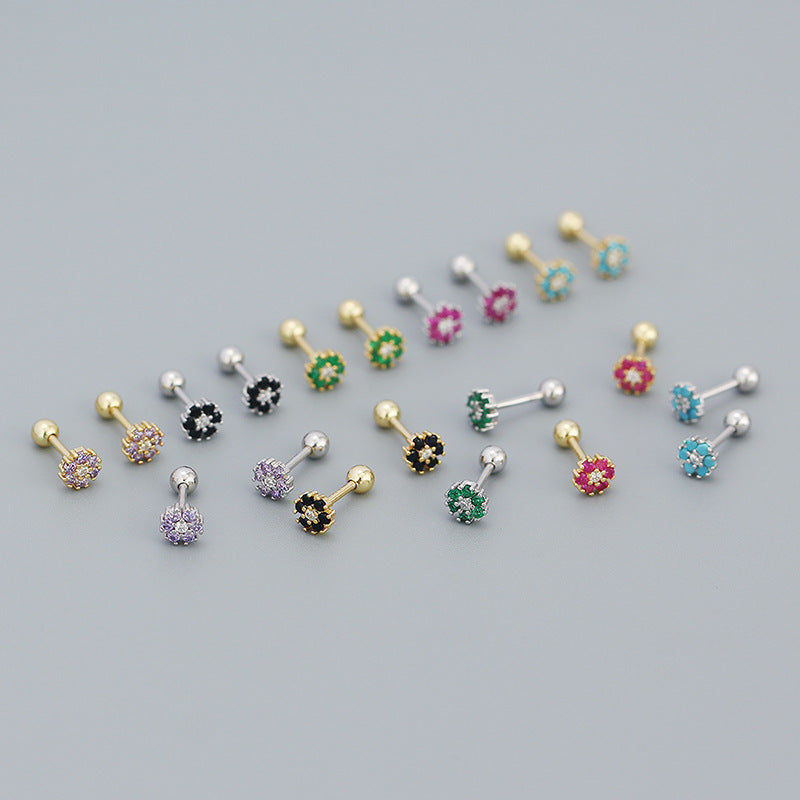 Mini Colorful CZ Flowers 925 Sterling Silver Stud Earrings - SterlingSilberSchmuck