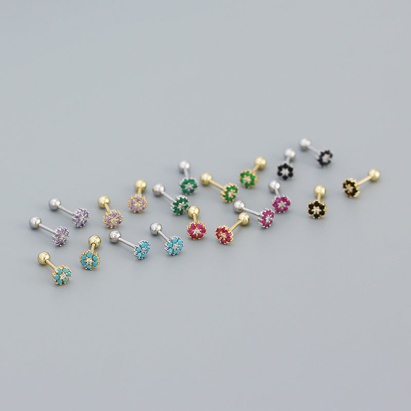 Mini Colorful CZ Flowers 925 Sterling Silver Stud Earrings - SterlingSilberSchmuck