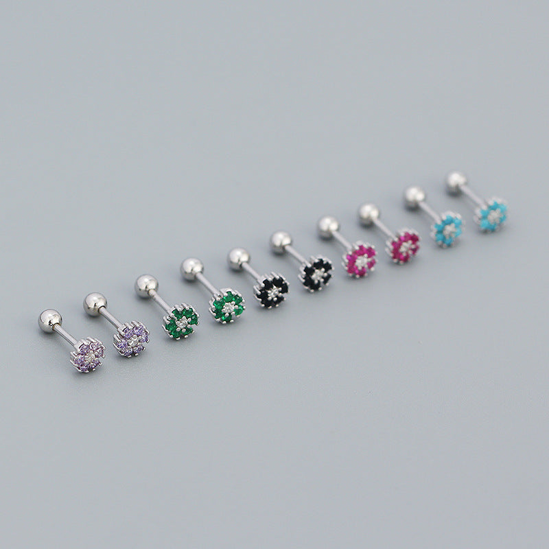 Mini Colorful CZ Flowers 925 Sterling Silver Stud Earrings - SterlingSilberSchmuck