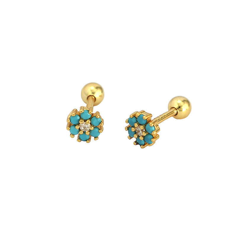 Mini Colorful CZ Flowers 925 Sterling Silver Stud Earrings - SterlingSilberSchmuck