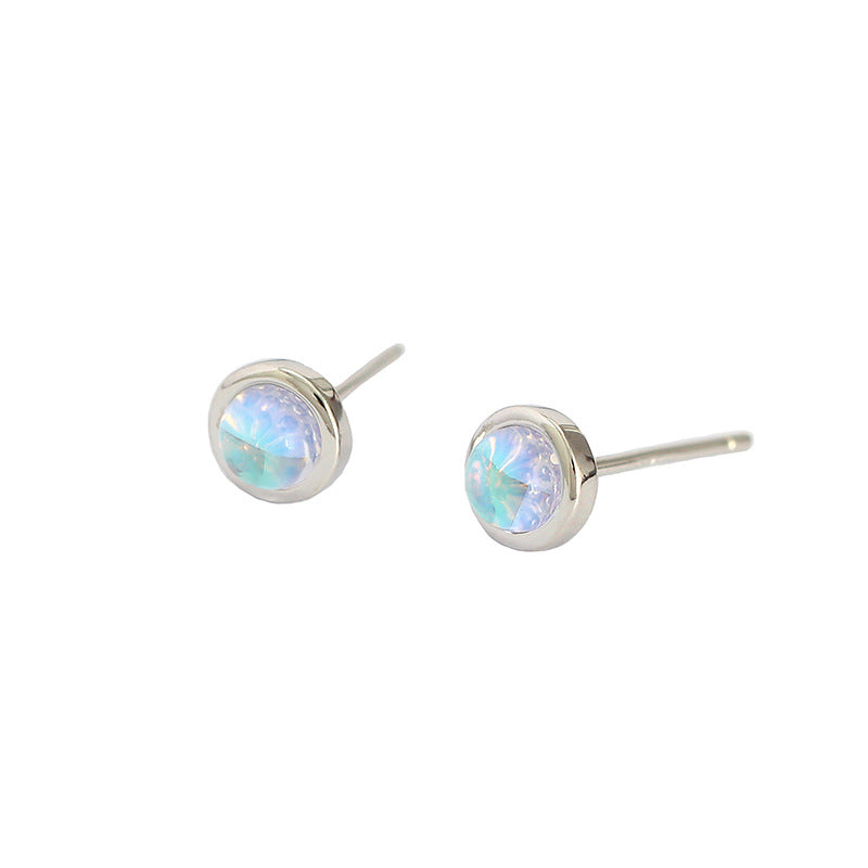 Simple Geometry Round Created Agate Moonstone Turquoise  925 Sterling Silver Stud Earrings - SterlingSilberSchmuck