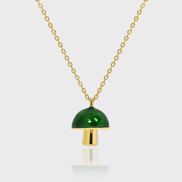 Cute Green Epoxy Mushroom 925 Sterling Silver Necklace - SterlingSilberSchmuck