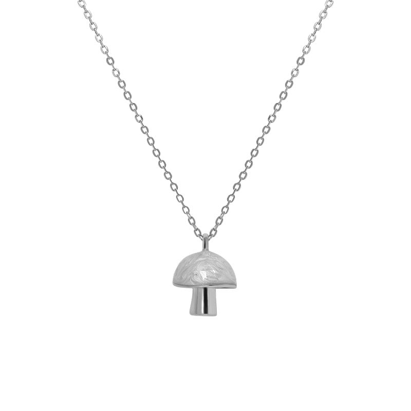 Cute Green Epoxy Mushroom 925 Sterling Silver Necklace - SterlingSilberSchmuck