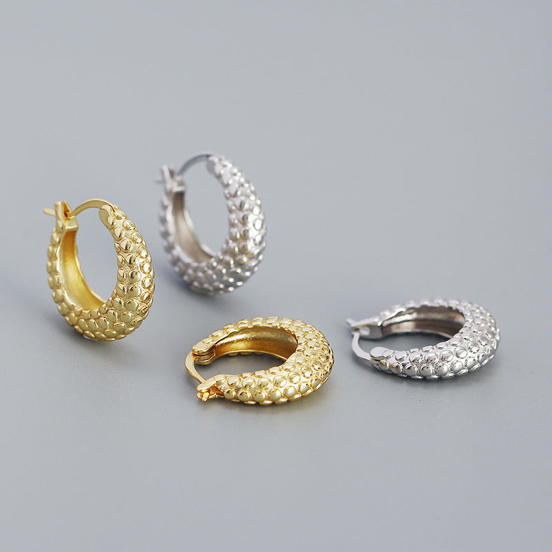 Casual Round Rivet Circle 925 Sterling Silver Huggie Hoop Earrings - SterlingSilberSchmuck