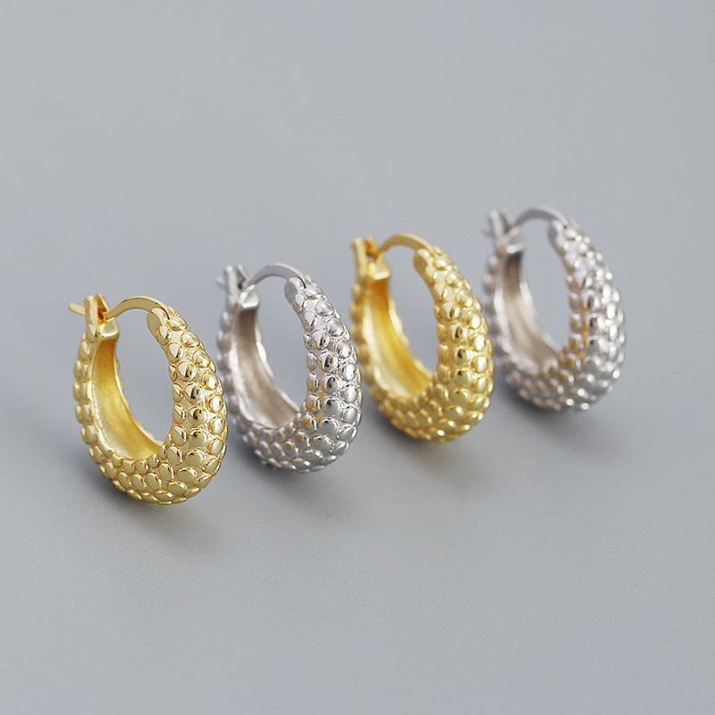 Casual Round Rivet Circle 925 Sterling Silver Huggie Hoop Earrings - SterlingSilberSchmuck