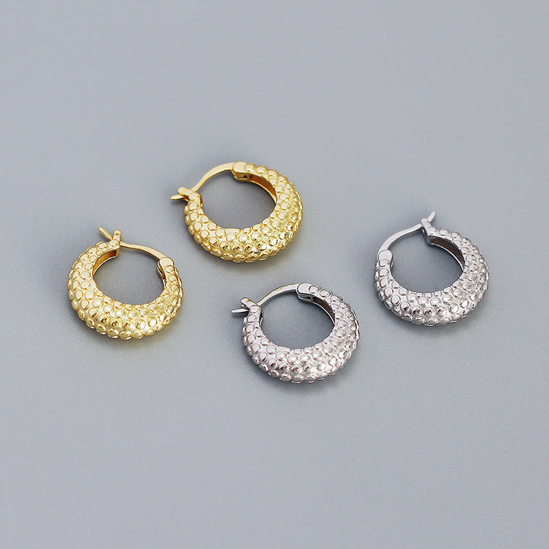 Casual Round Rivet Circle 925 Sterling Silver Huggie Hoop Earrings - SterlingSilberSchmuck