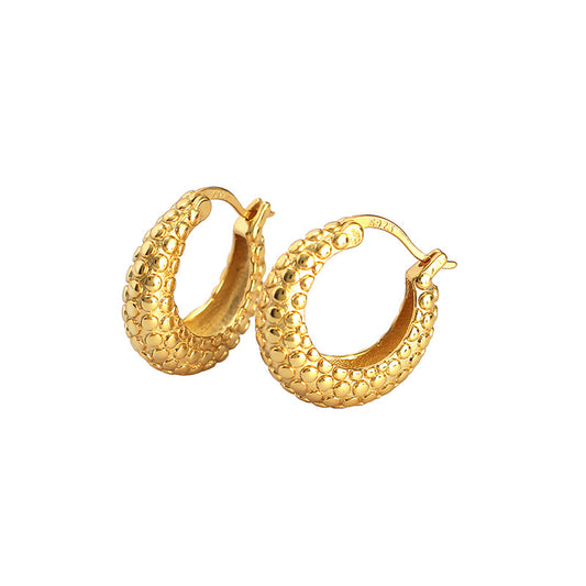 Casual Round Rivet Circle 925 Sterling Silver Huggie Hoop Earrings - SterlingSilberSchmuck