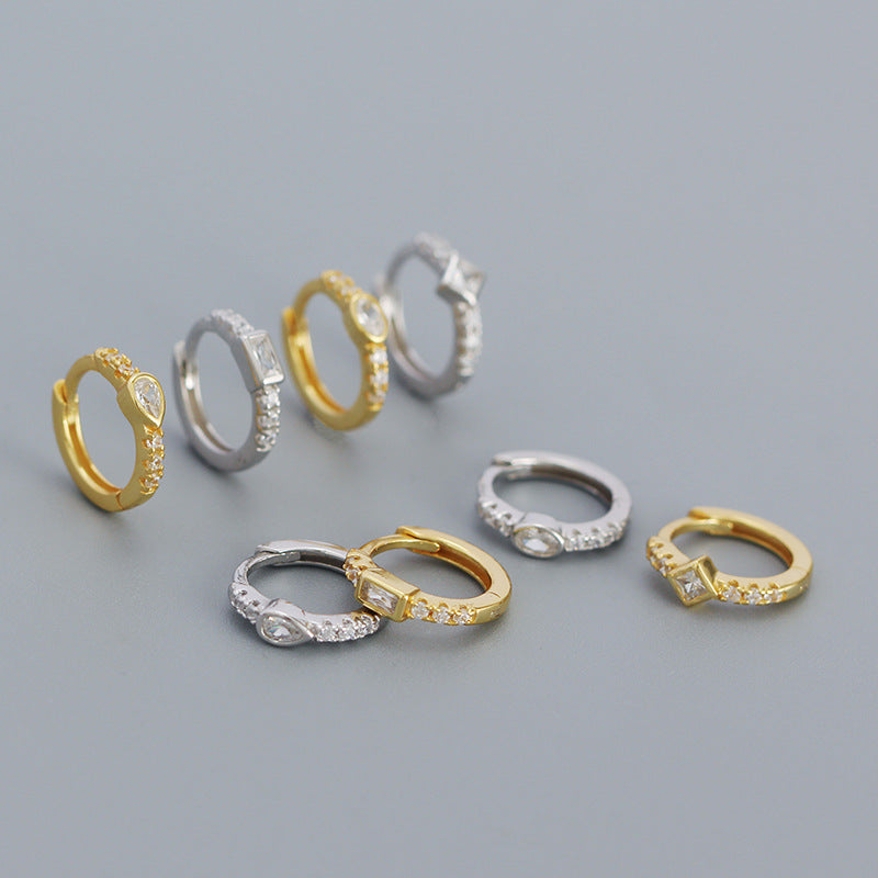 Geometry CZ Square Oval 925 Sterling Silver Huggie Hoop Earrings - SterlingSilberSchmuck