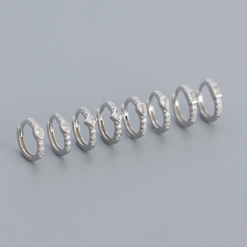 Geometry CZ Square Oval 925 Sterling Silver Huggie Hoop Earrings - SterlingSilberSchmuck