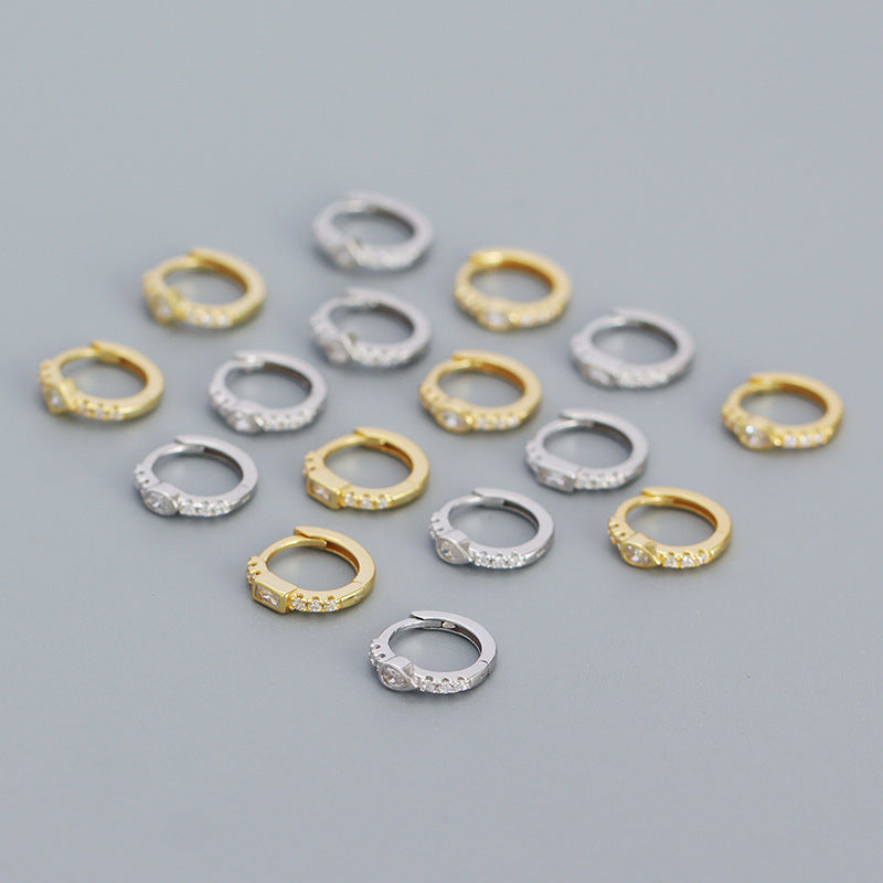Geometry CZ Square Oval 925 Sterling Silver Huggie Hoop Earrings - SterlingSilberSchmuck