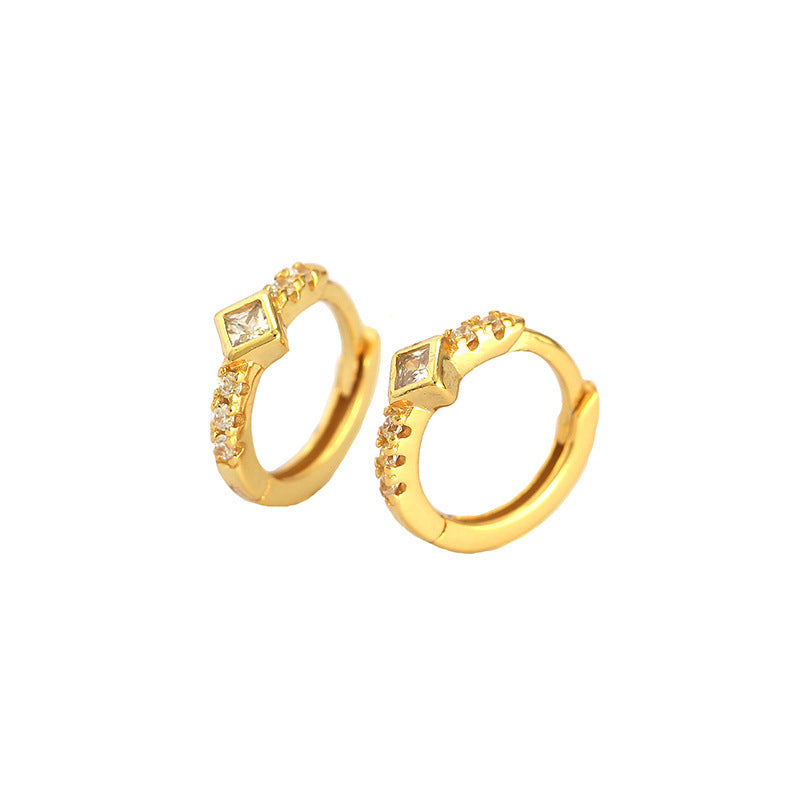 Geometry CZ Square Oval 925 Sterling Silver Huggie Hoop Earrings - SterlingSilberSchmuck
