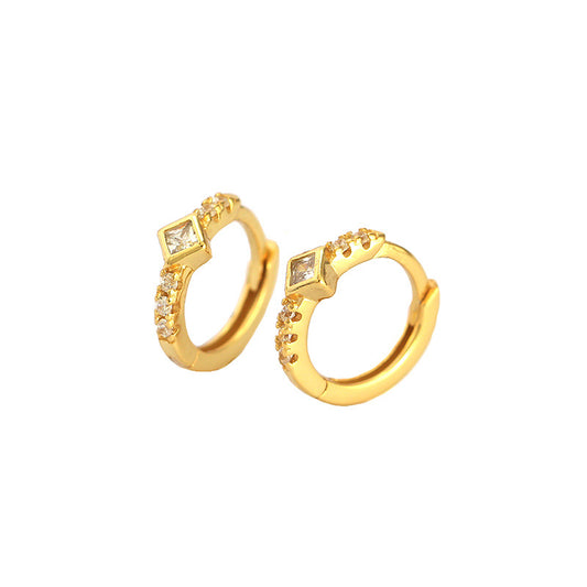 Geometry CZ Square Oval 925 Sterling Silver Huggie Hoop Earrings - SterlingSilberSchmuck