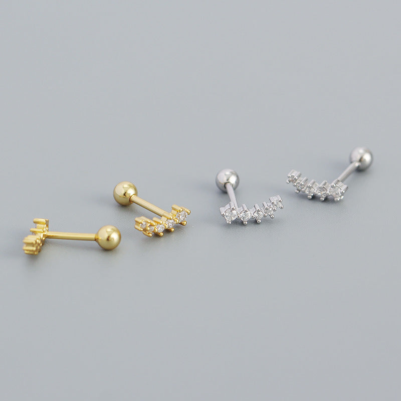 Geometry CZ Smile Lines 925 Sterling Silver Stud Earrings - SterlingSilberSchmuck