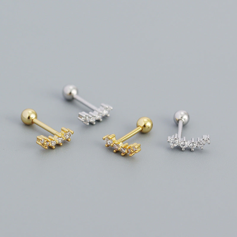 Geometry CZ Smile Lines 925 Sterling Silver Stud Earrings - SterlingSilberSchmuck