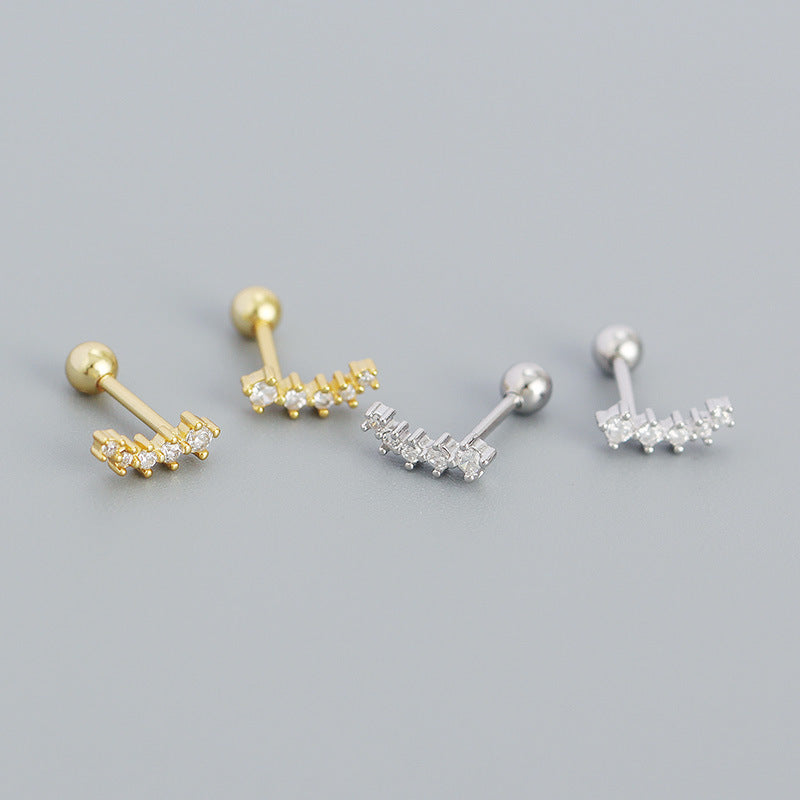 Geometry CZ Smile Lines 925 Sterling Silver Stud Earrings - SterlingSilberSchmuck