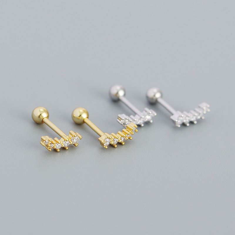 Geometry CZ Smile Lines 925 Sterling Silver Stud Earrings - SterlingSilberSchmuck