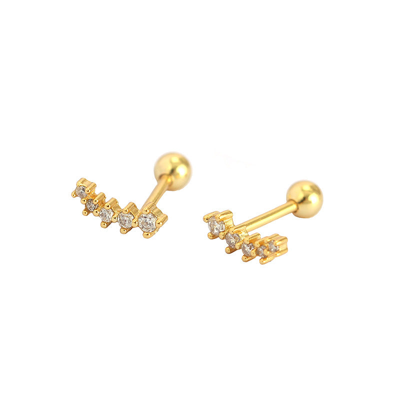 Geometry CZ Smile Lines 925 Sterling Silver Stud Earrings - SterlingSilberSchmuck
