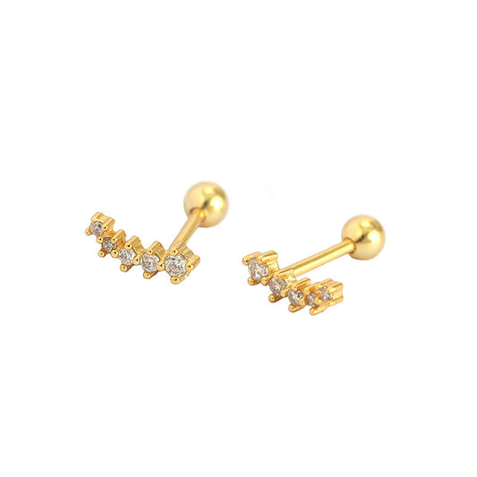 Geometry CZ Smile Lines 925 Sterling Silver Stud Earrings - SterlingSilberSchmuck