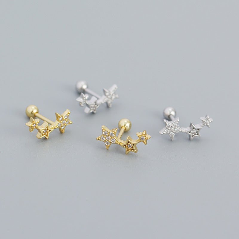New Shining CZ Stars 925 Sterling Silver Stud Earrings - SterlingSilberSchmuck