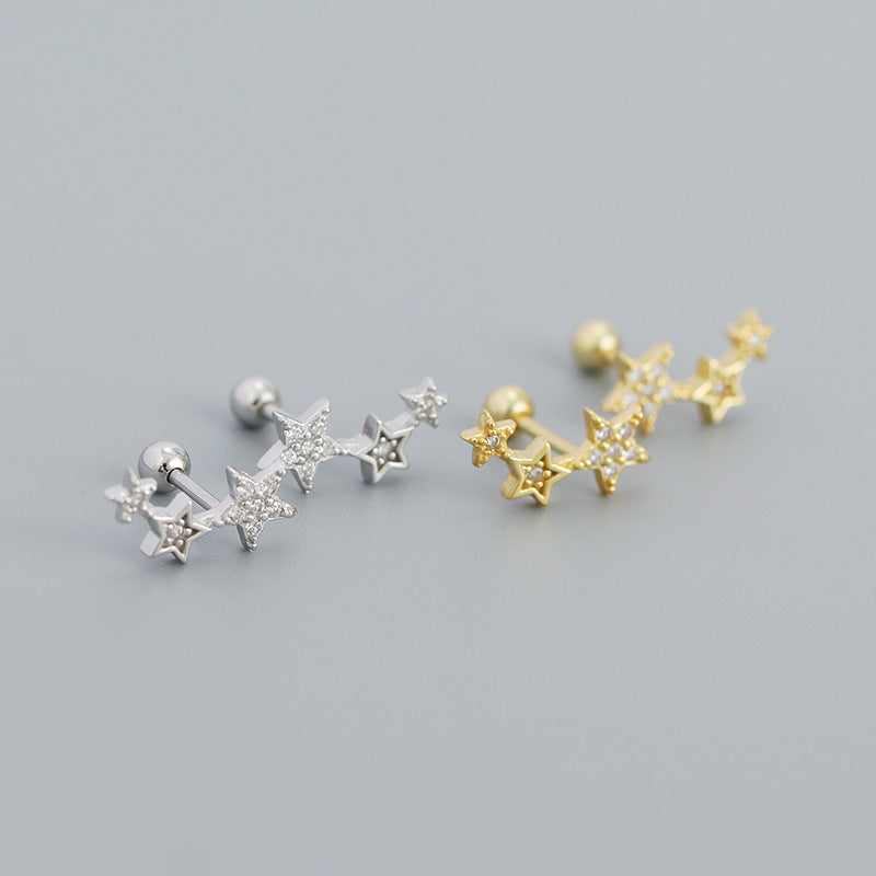 New Shining CZ Stars 925 Sterling Silver Stud Earrings - SterlingSilberSchmuck