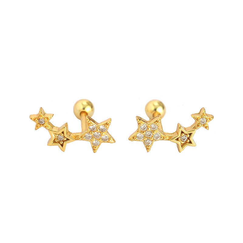 New Shining CZ Stars 925 Sterling Silver Stud Earrings - SterlingSilberSchmuck