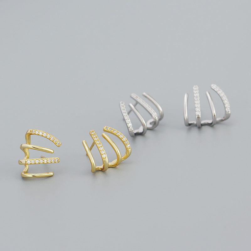 Fashion CZ Harrow Lines 925 Sterling Silver Stud Earrings - SterlingSilberSchmuck