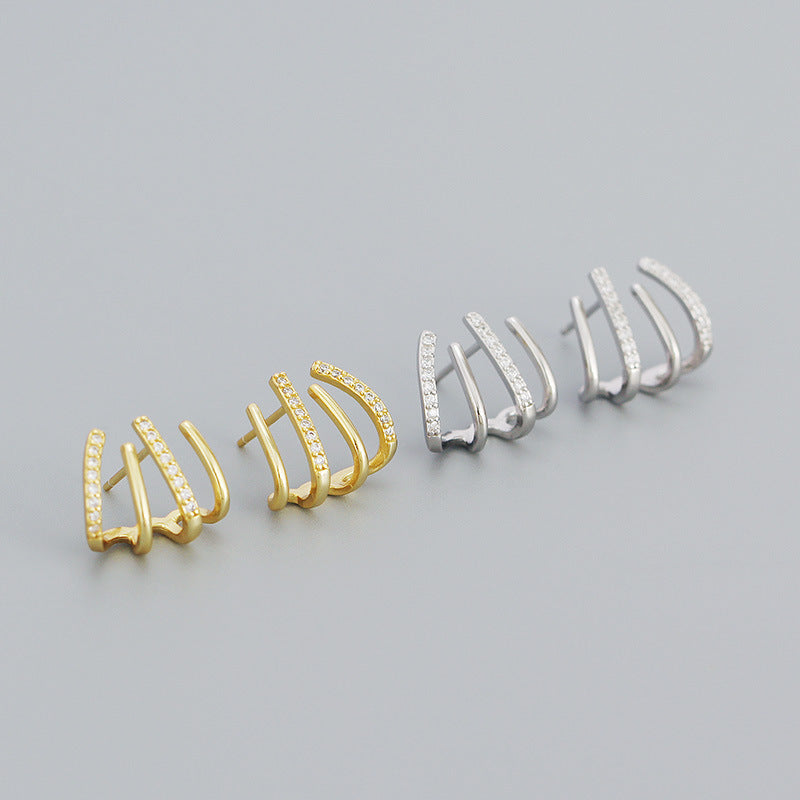 Fashion CZ Harrow Lines 925 Sterling Silver Stud Earrings - SterlingSilberSchmuck