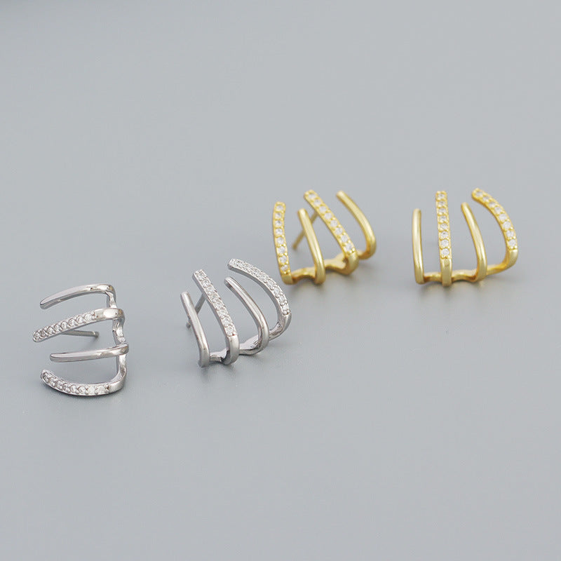 Fashion CZ Harrow Lines 925 Sterling Silver Stud Earrings - SterlingSilberSchmuck
