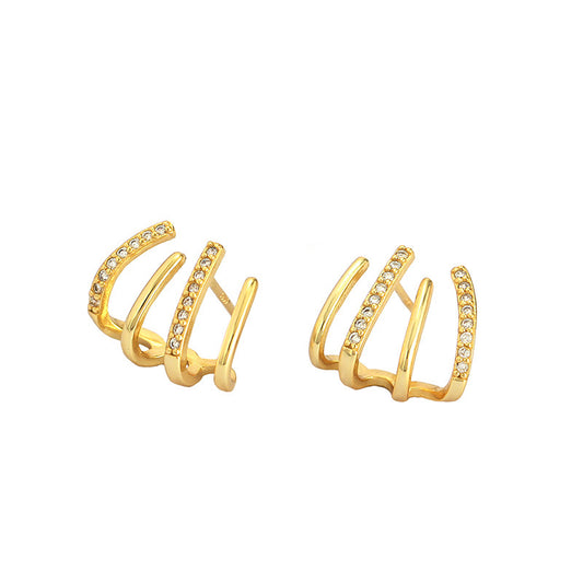 Fashion CZ Harrow Lines 925 Sterling Silver Stud Earrings - SterlingSilberSchmuck
