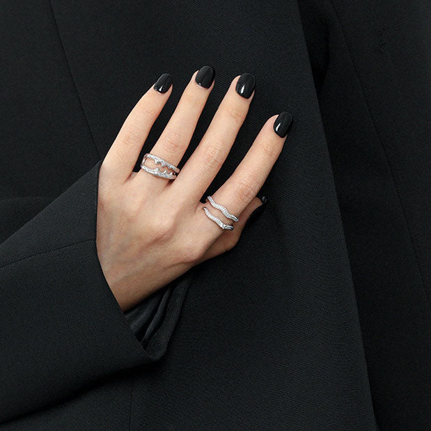 Modern Doule Layers Squid 925 Sterling Silver Adjustable Ring - SterlingSilberSchmuck