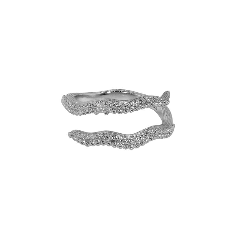 Modern Doule Layers Squid 925 Sterling Silver Adjustable Ring - SterlingSilberSchmuck