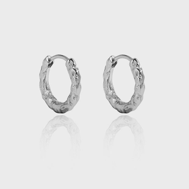 Simple Mini Irregular Circle Geometry 925 Sterling Silver Huggie Hoop Earrings - SterlingSilberSchmuck