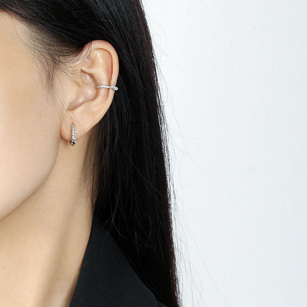 Simple Mini Irregular Circle Geometry 925 Sterling Silver Huggie Hoop Earrings - SterlingSilberSchmuck