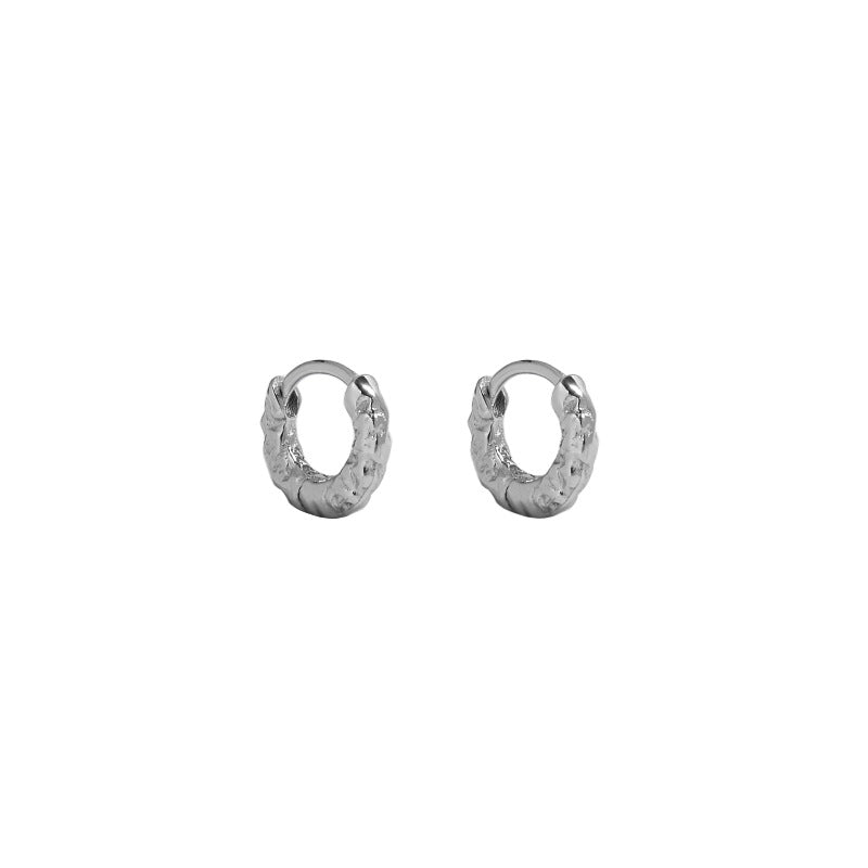 Simple Mini Irregular Circle Geometry 925 Sterling Silver Huggie Hoop Earrings - SterlingSilberSchmuck